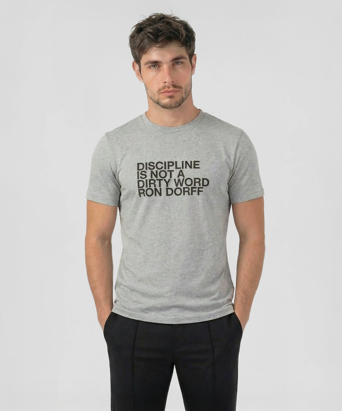 T-shirt en coton bio "DISCIPLINE": Gris chiné