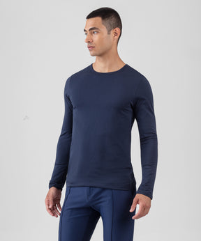 T-shirt manche longue col rond en coton: Bleu marine