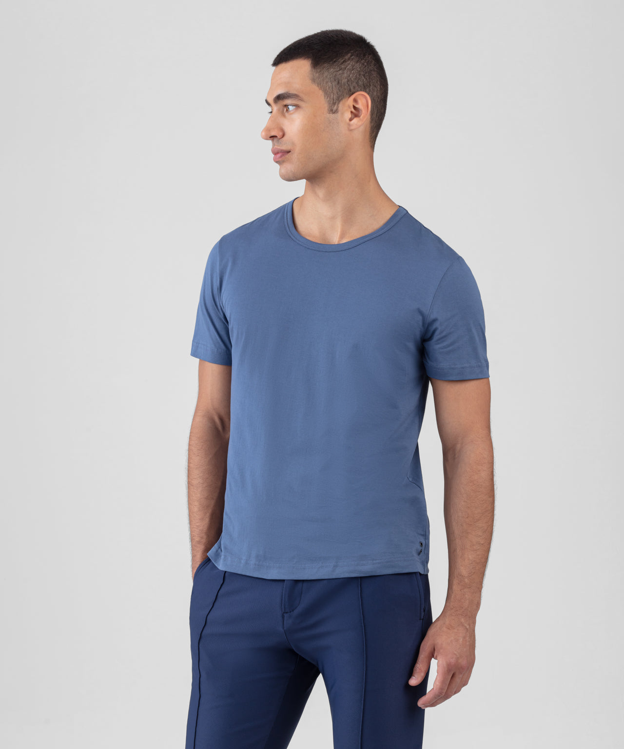 T-shirt col rond en coton: Bleu gris
