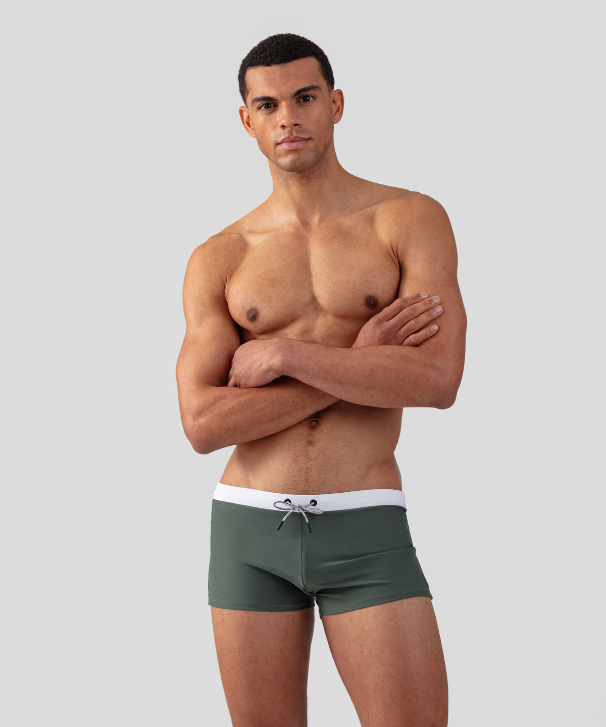 Boxer de bain coupe ajustée à ceinture contrastée: Vert militaire