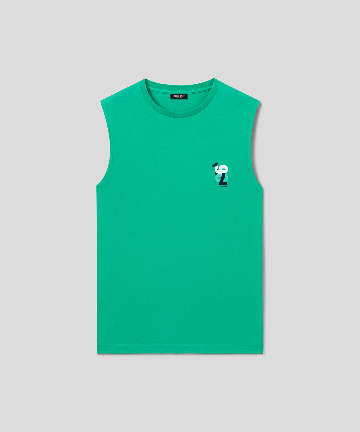 T-shirt sans manches en coton organique à imprimé 1970: Vert gazon