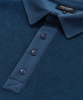 Polo en coton terry avec col piqué: Bleu foncé