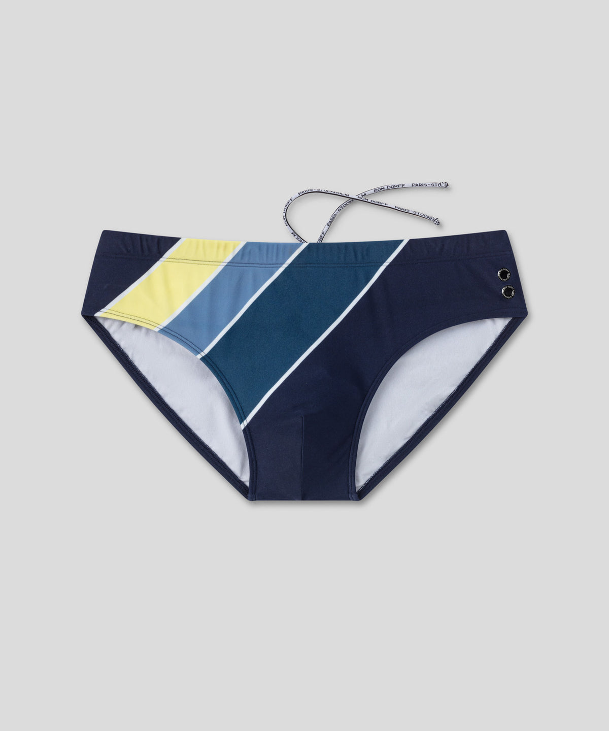 Swim Briefs w. Diagonal Retro Stripes: Navy