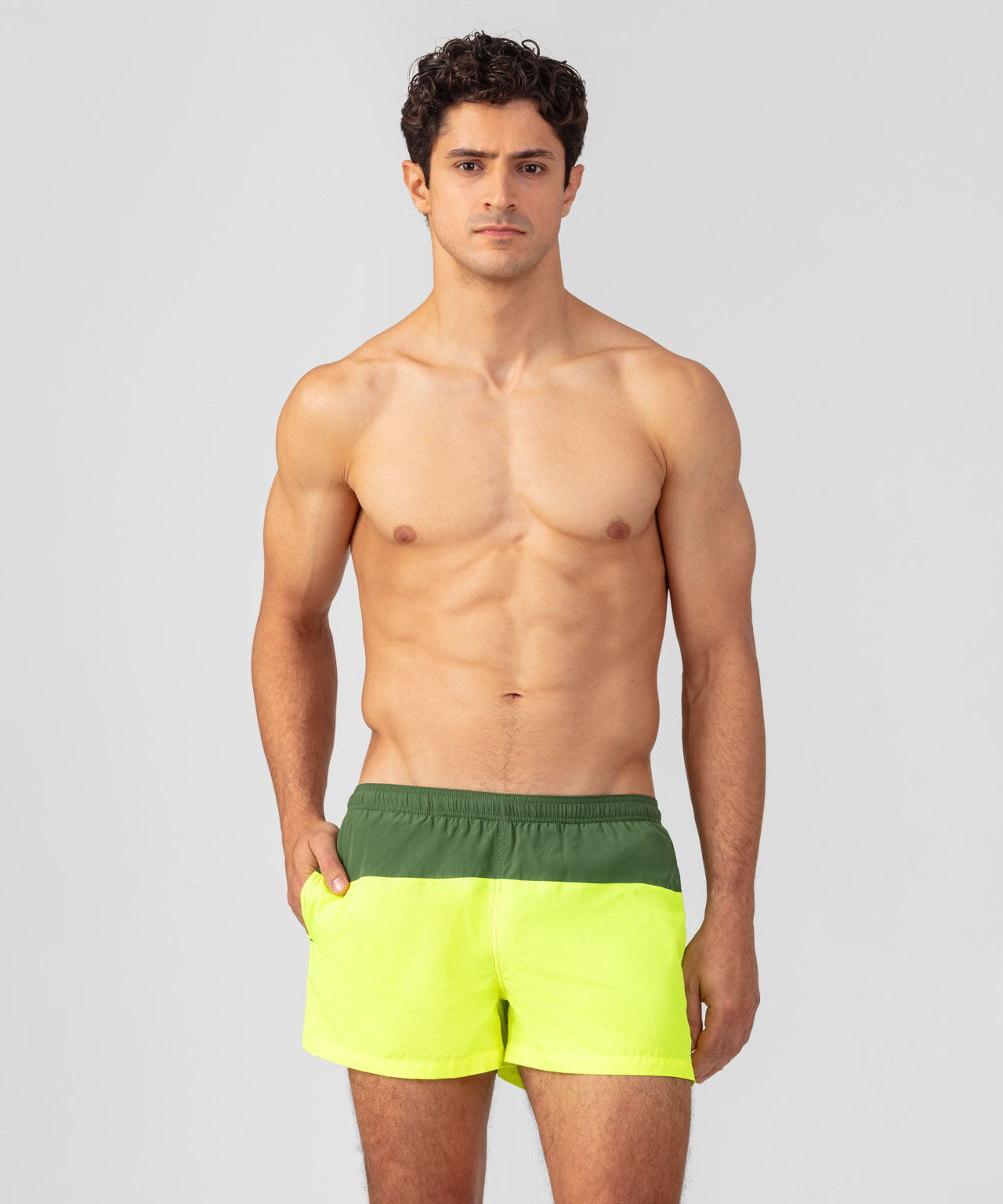 Short de bain bicolore: Vert cactus/jaune fluo Ron Dorff