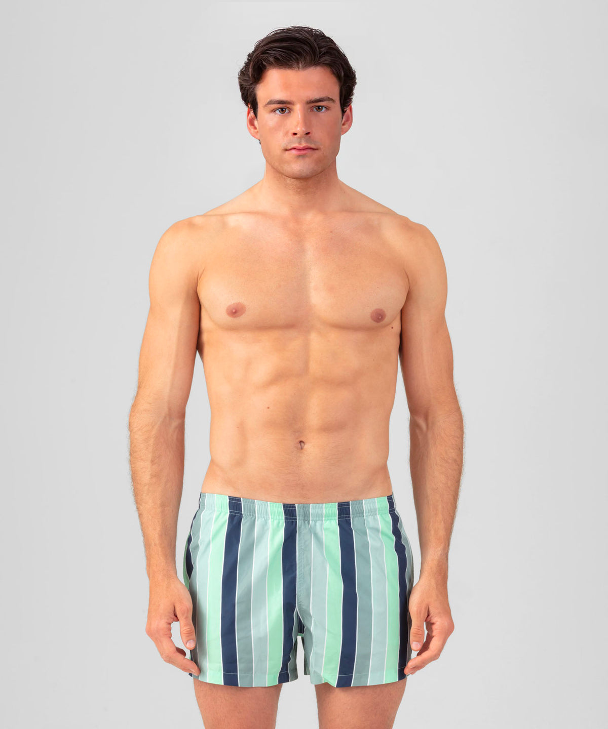 Short de bain à rayures multicolores: Vert de gris