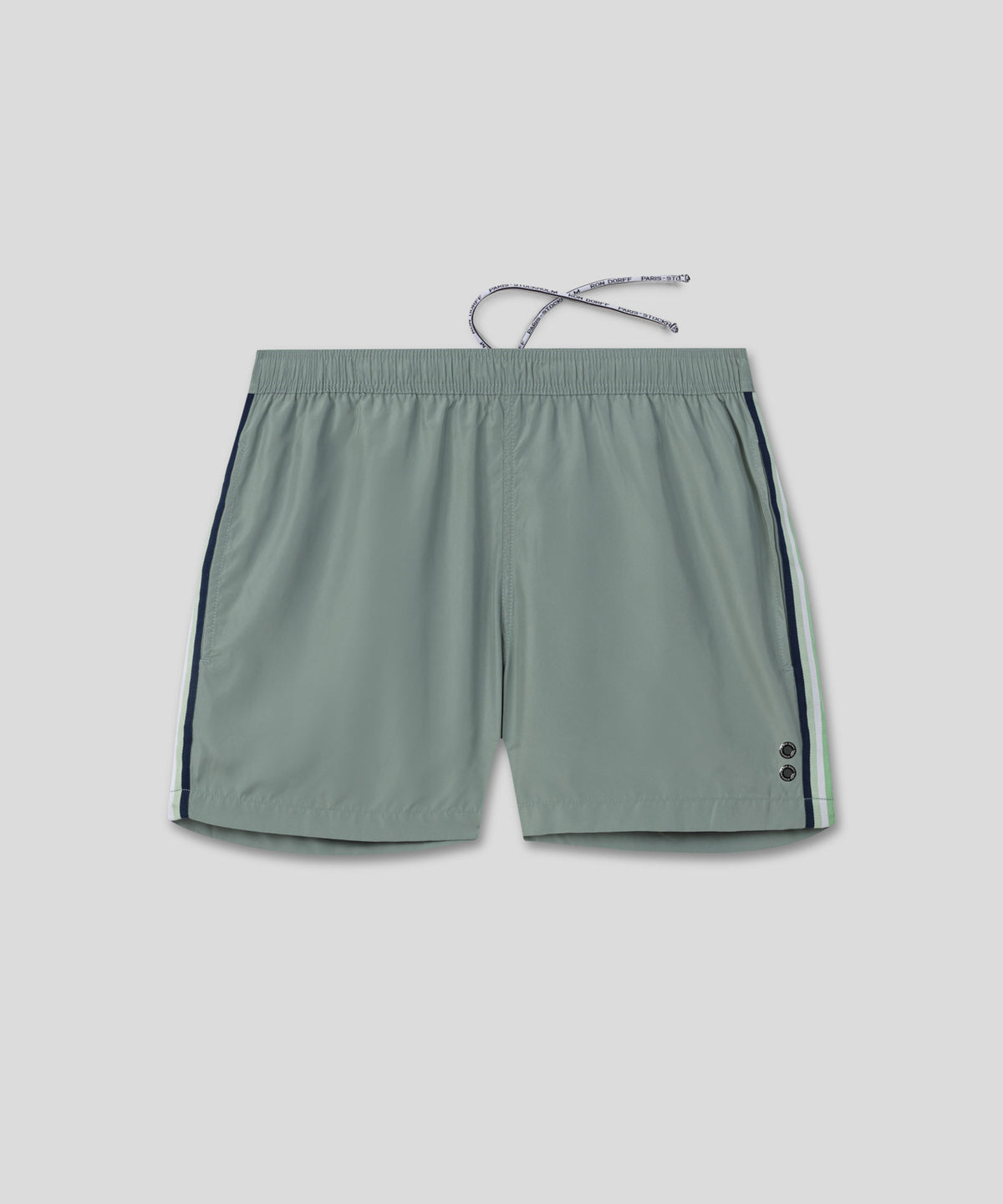 Short de bain avec bande rayées: Vert de gris