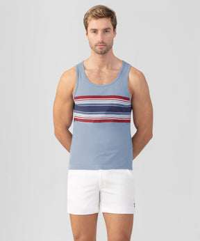 Organic Cotton Tank Top w. Chest Stripes: Faded Denim