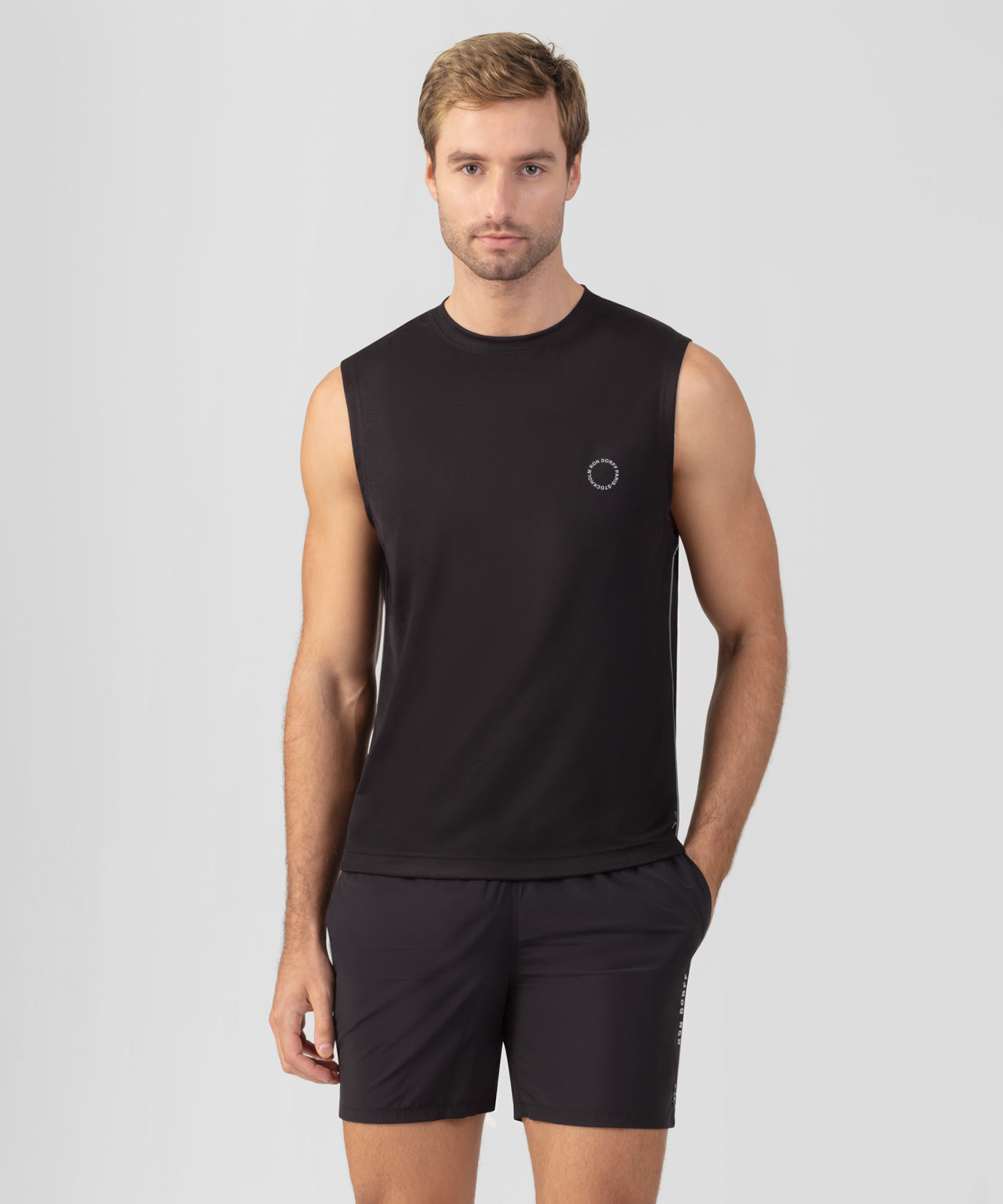 Sports Sleeveless T-Shirts Reflective Piping: Black - Main Image