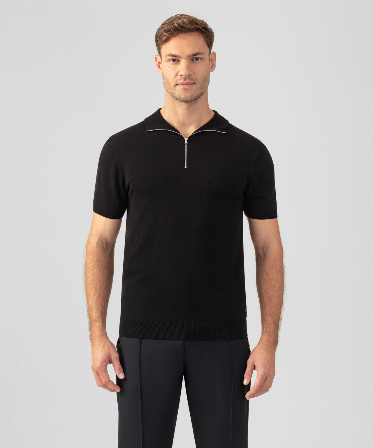 Cotton-Silk RD Polo: Black | Ron Dorff