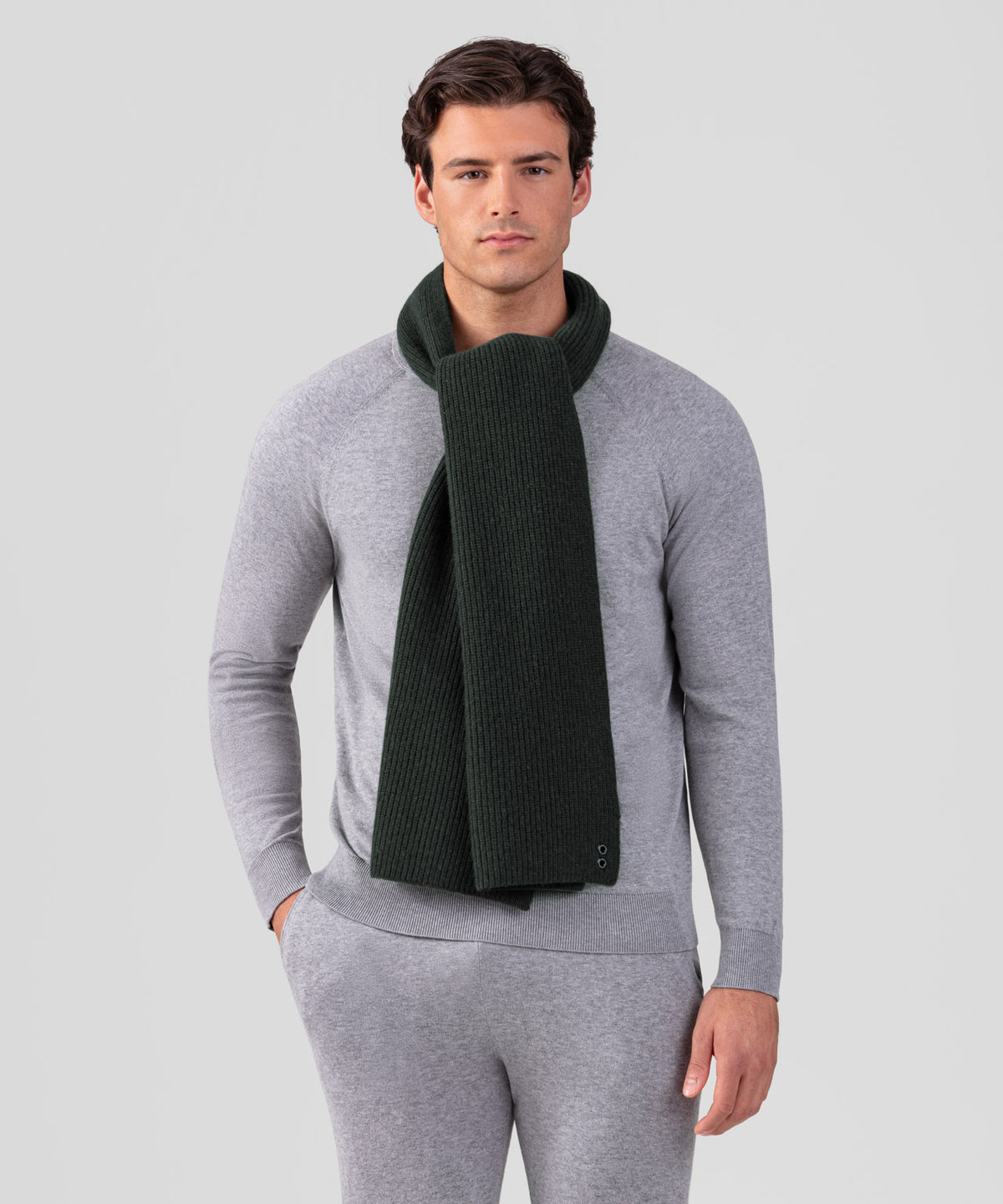 Ribbed Wool Scarf: Dark Khaki