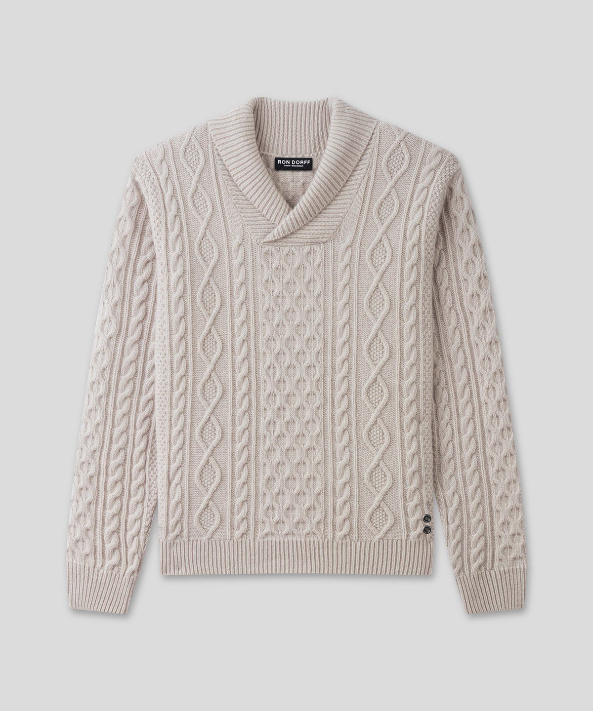 Pull en laine et cachemire avec col châle: Beige chiné