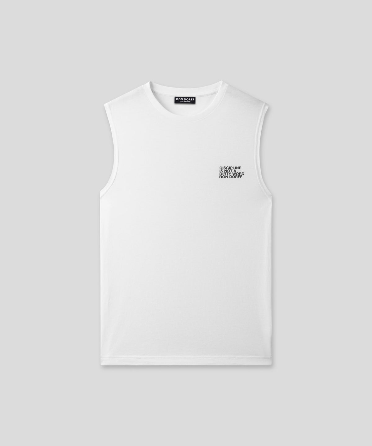 Organic Cotton Sleeveless T-Shirt Small Print "DISCIPLINE": White