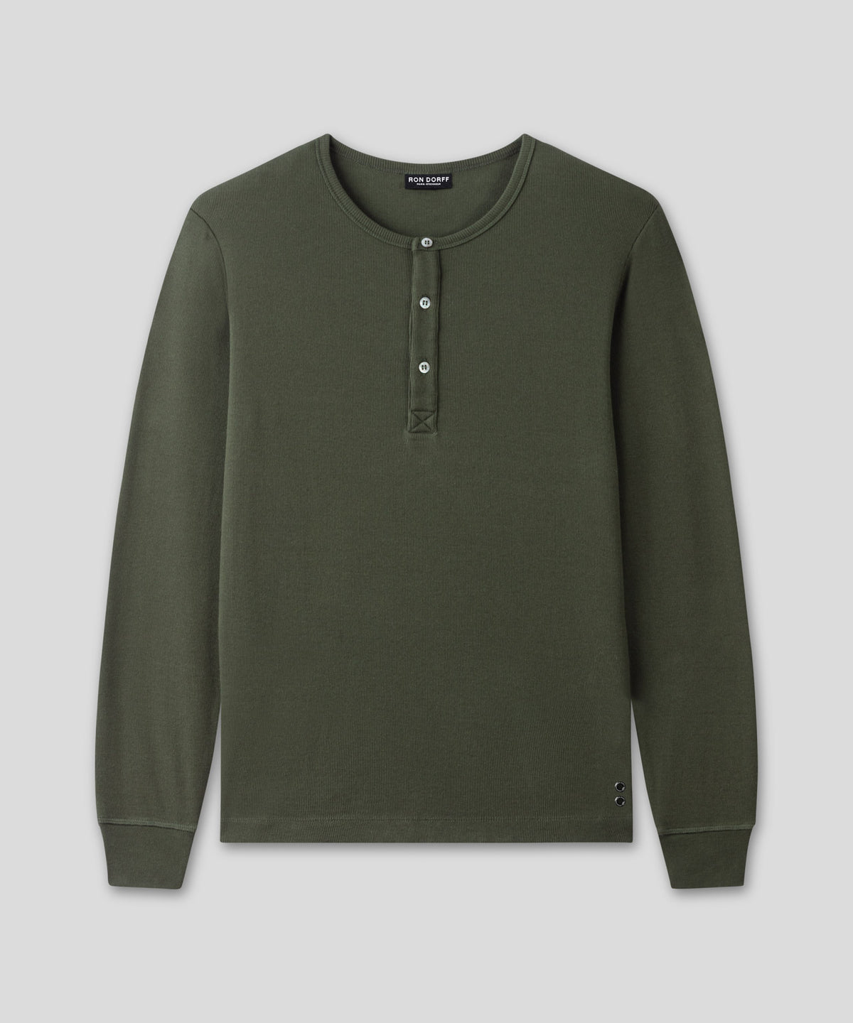 T-shirt manches longues henley côtelé: Vert militaire