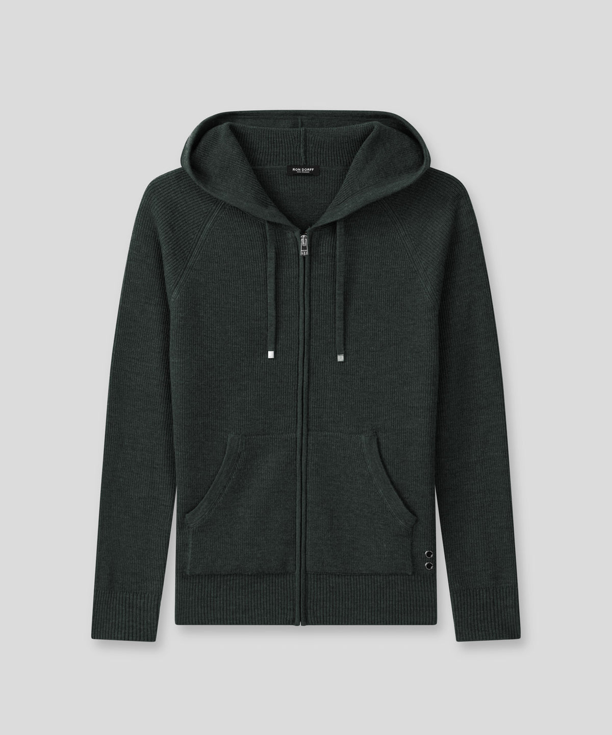 Ribbed Wool Zipped Hoodie: Dark Khaki