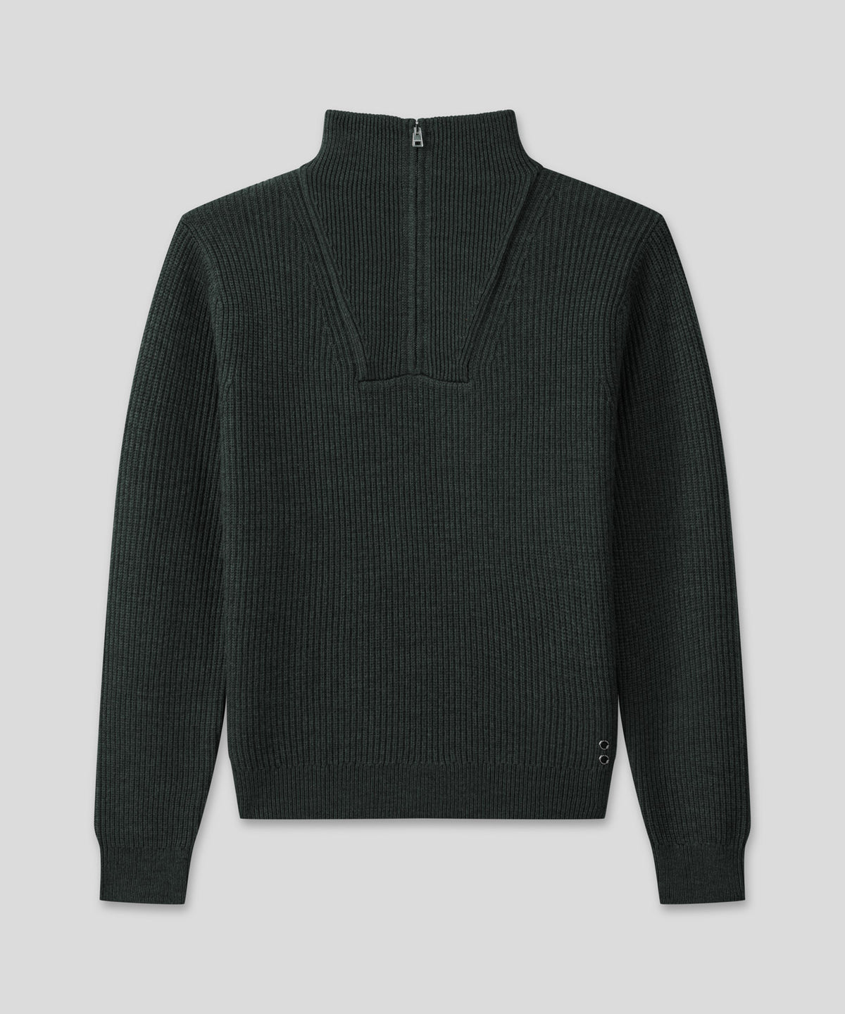 Ribbed Wool Half Zip Sweater: Dark Khaki