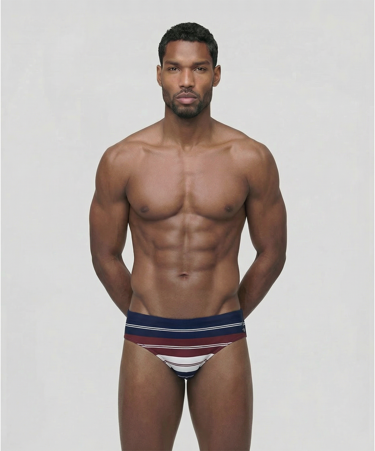 Swim Briefs w. Irregular Stripes: Red