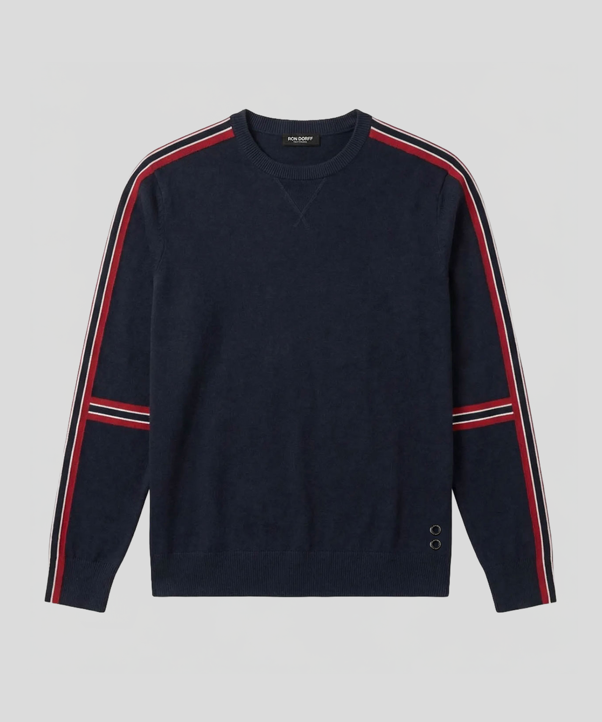 Cotton Cashmere Sweater w. Stripes: Navy