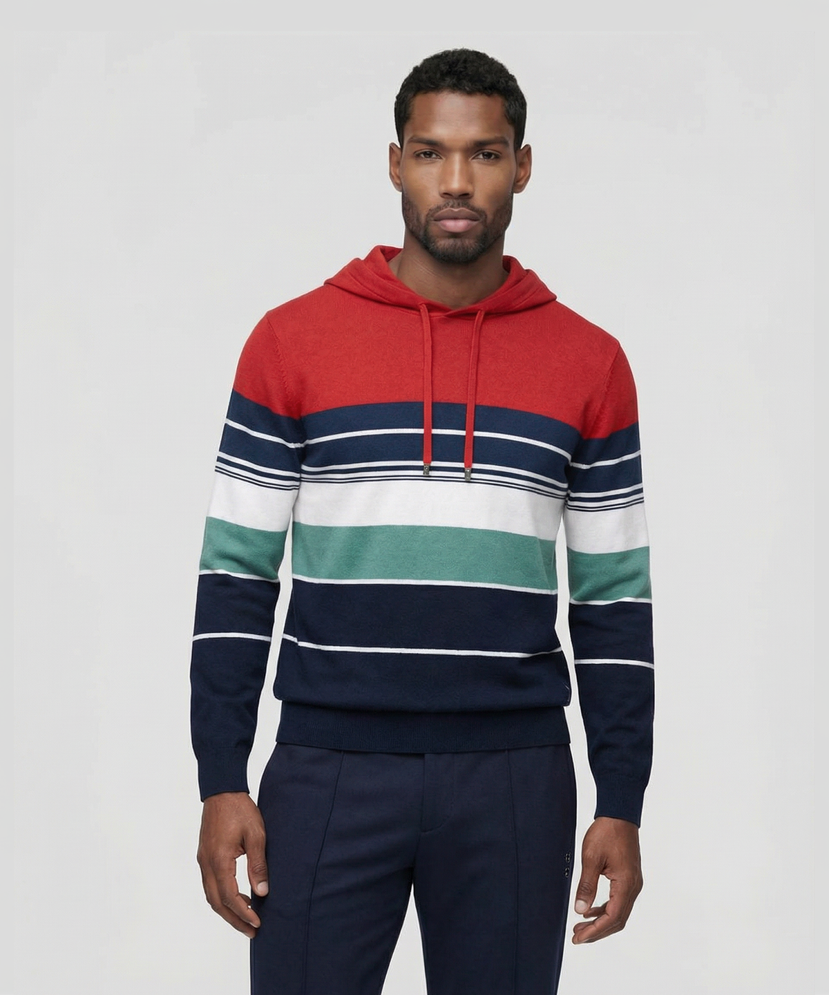 Cotton Hoodie w. Retro Stripes: Shocking Red