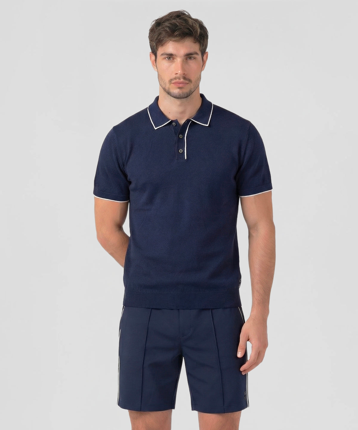 Polo en coton soie: Bleu marine