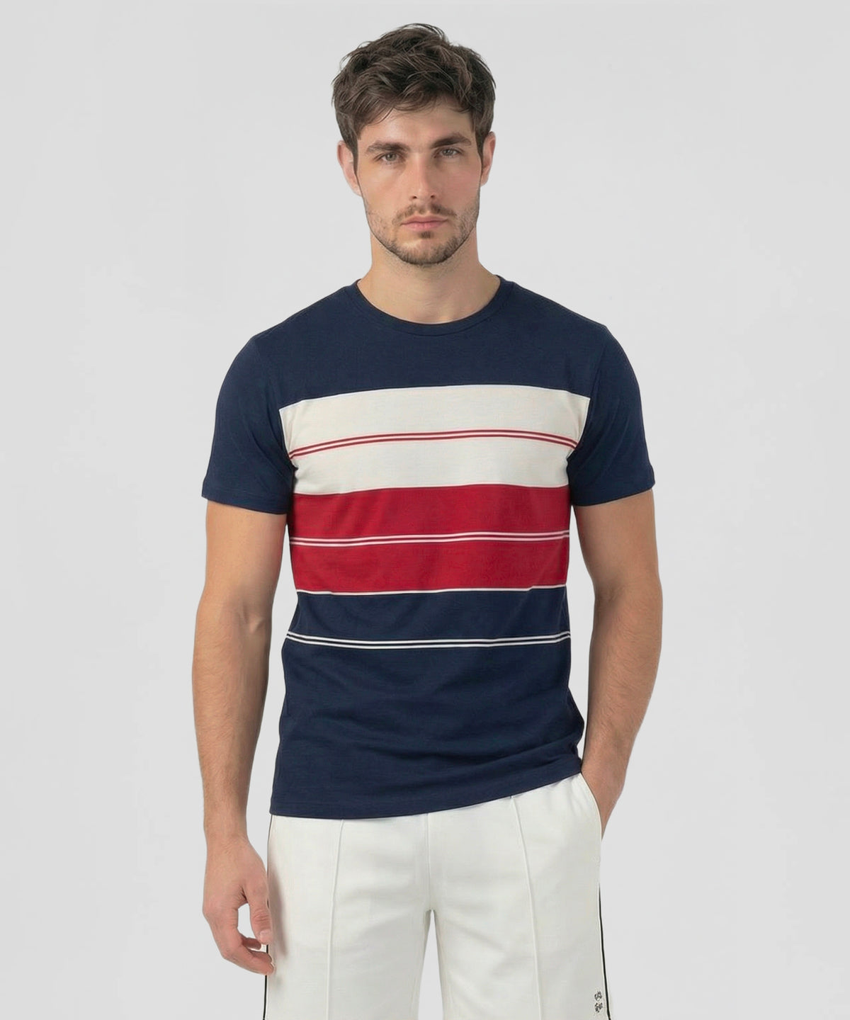 Organic Cotton T-Shirt w. Stripes: Navy