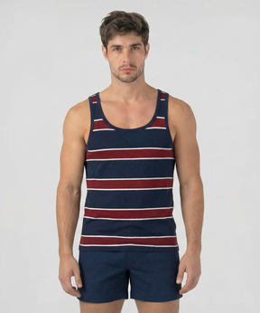 Cotton Piqué Tank Top w. Stripes: Navy