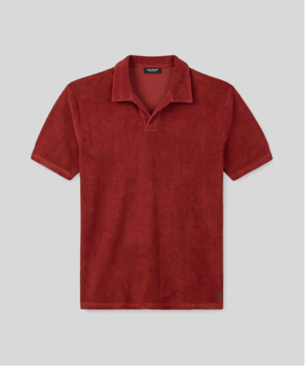 Cotton Terry V Neck Polo: Red
