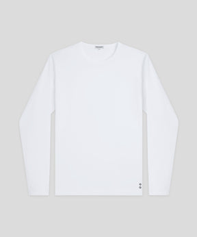 T-shirt manche longue col rond en coton: Blanc