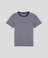 T-shirt col rond en coton: Bleu marine/Blanc