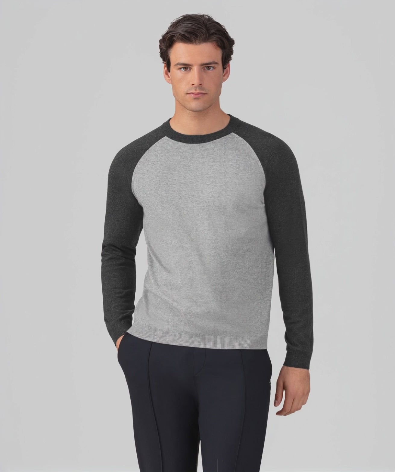 Cotton-Wool Knitted Long Sleeve T-Shirt Dark Grey | Ron Dorff