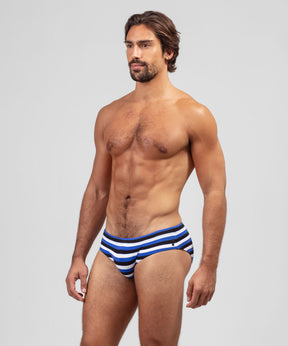 Swim Briefs Tricolor Stripes: Greek Blue/White