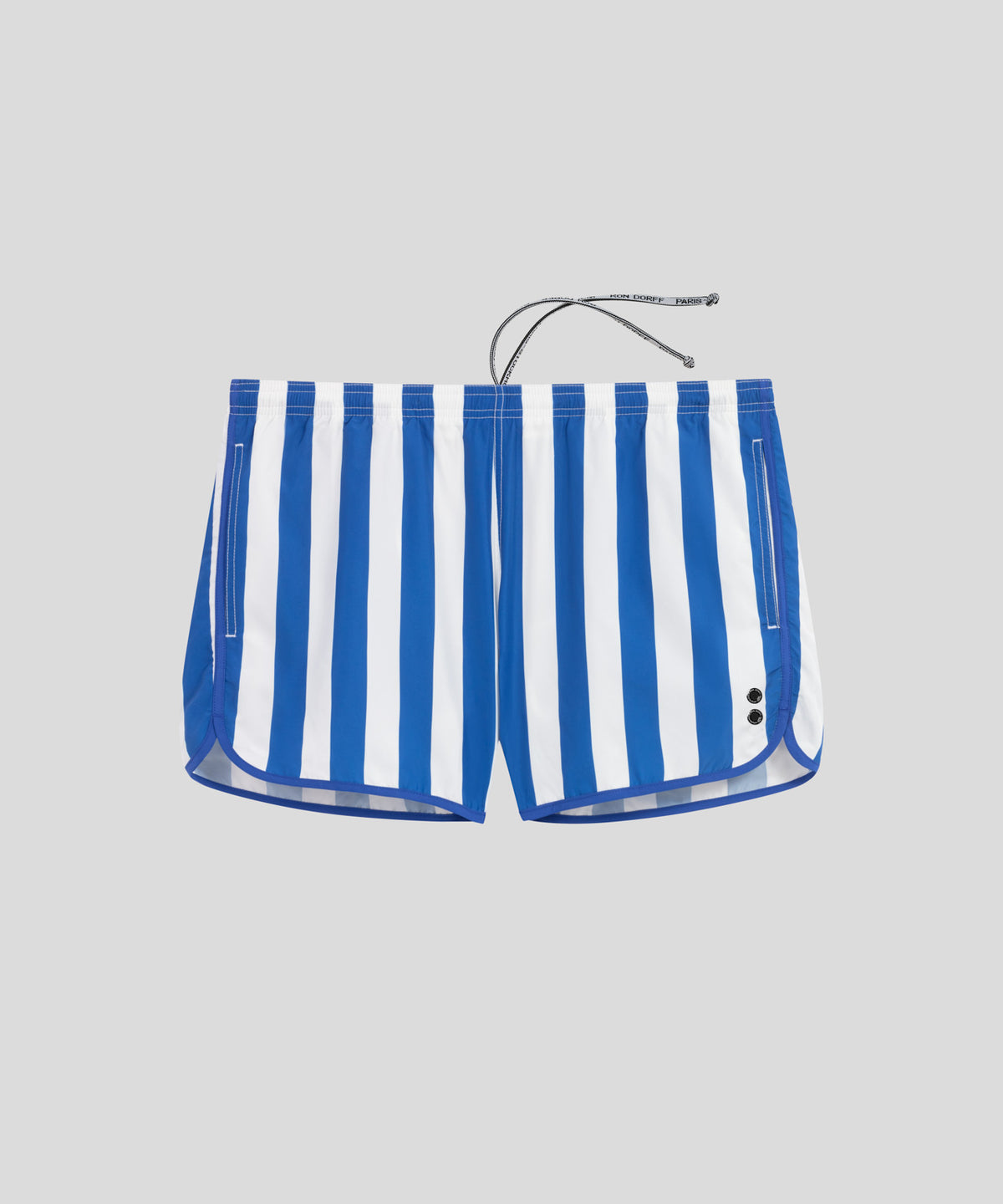 Short de bain court avec bandes verticales: Bleu grec/Blanc