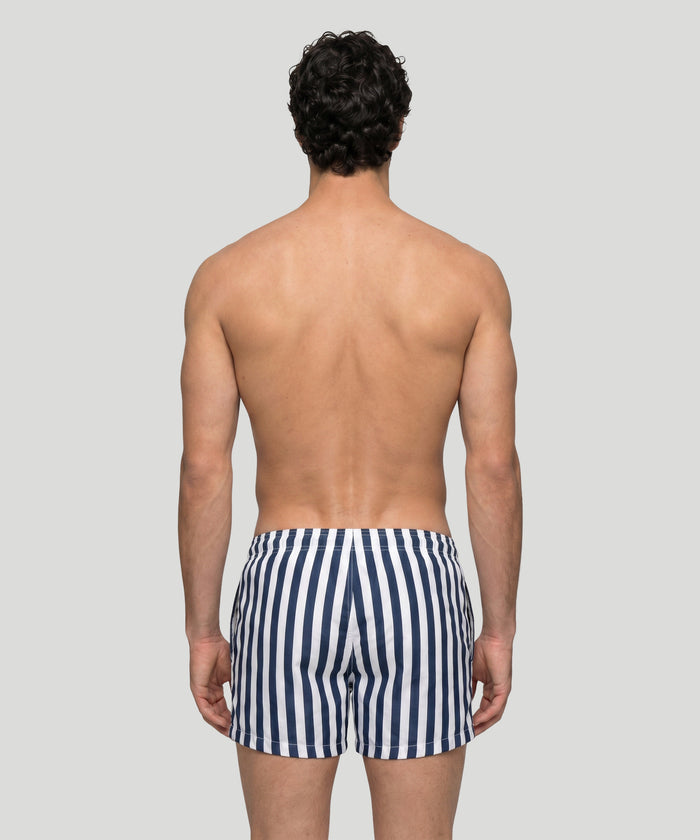 Short de bain à rayures verticales: Bleu marine/blanc