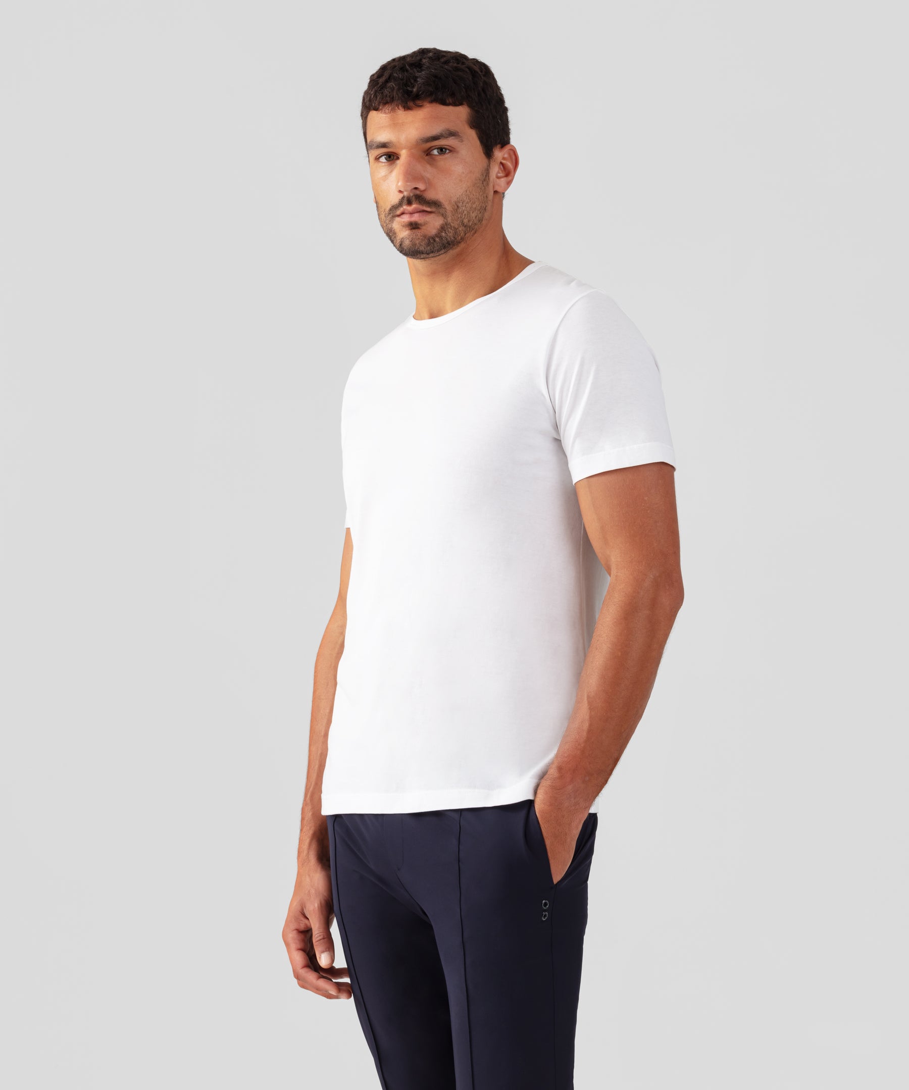 T-shirt col rond en coton: Blanc