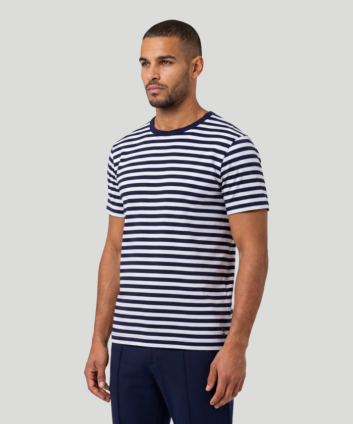 T-Shirt Eyelet Edition en coton: Bleu marine/blanc