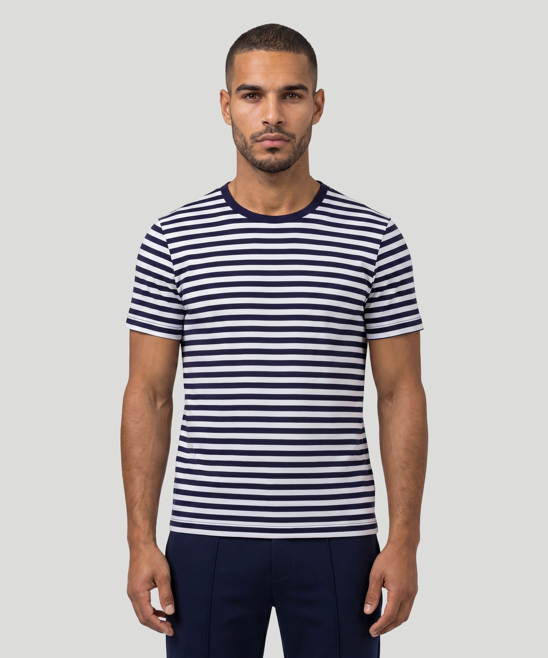 Crew Neck T-Shirt Eyelet Edition: Marineblau/Weiß