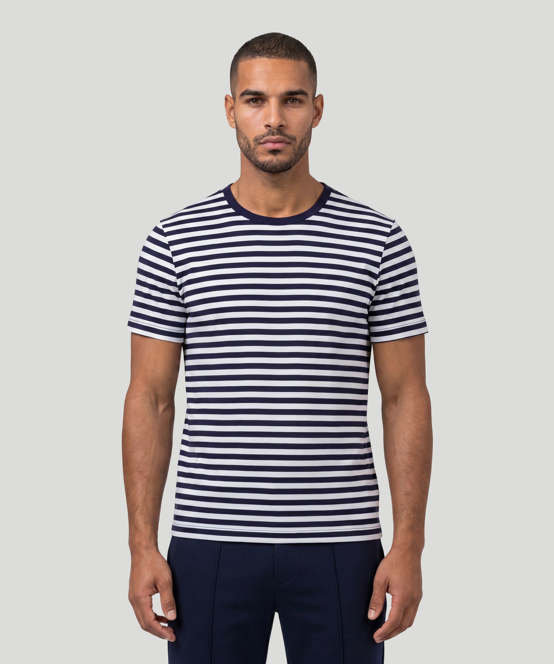 T-Shirt Eyelet Edition en coton: Bleu marine/blanc