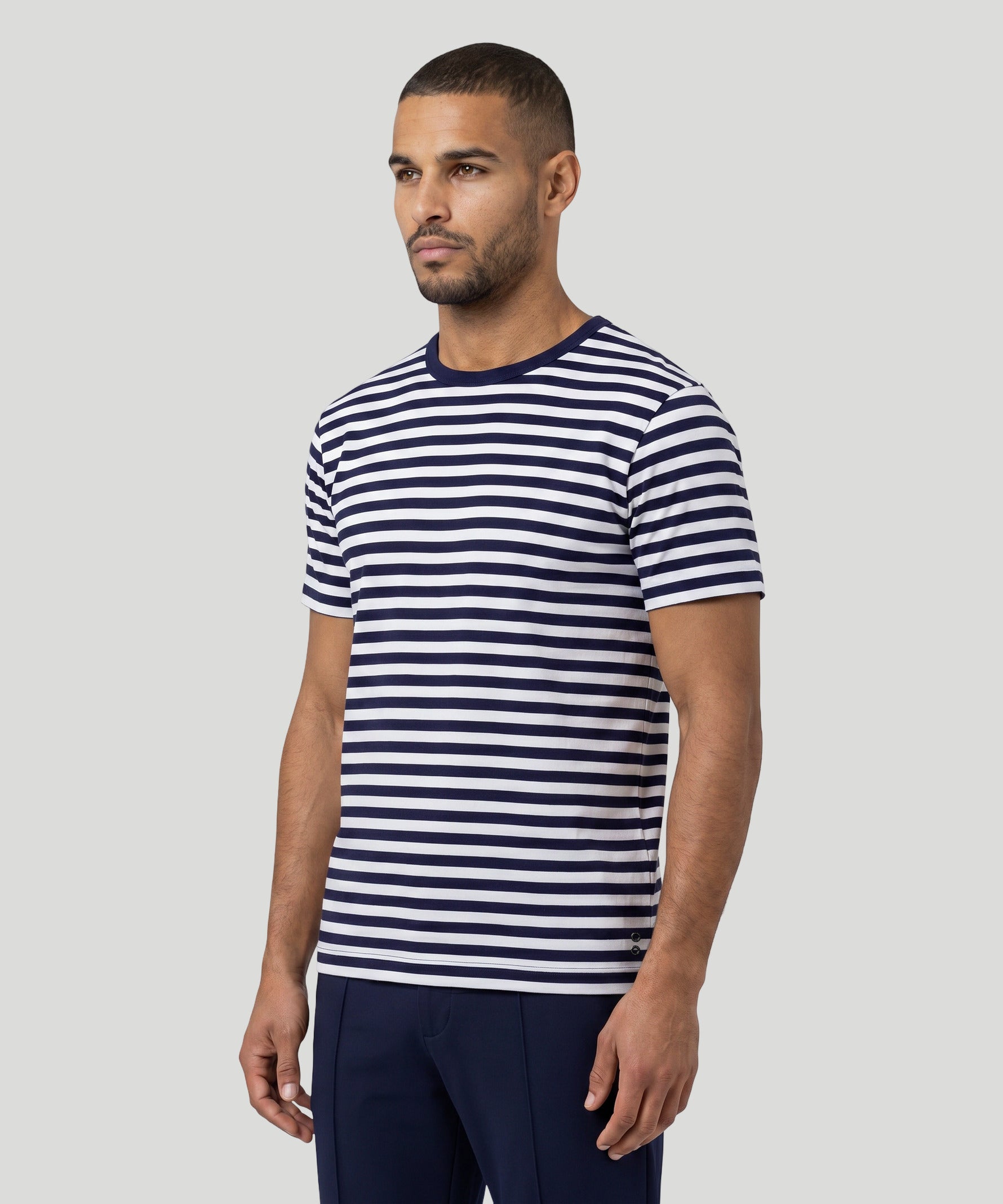 Crew Neck T-Shirt Eyelet Edition: Marineblau/Weiß