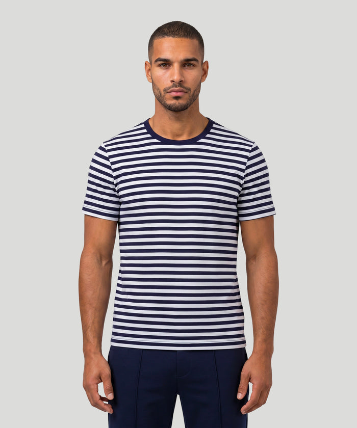 T-Shirt Eyelet Edition en coton: Bleu marine/blanc