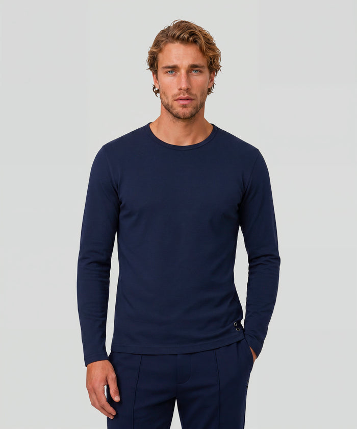 T-shirt Eyelet Edition manches longues en coton: Bleu marine
