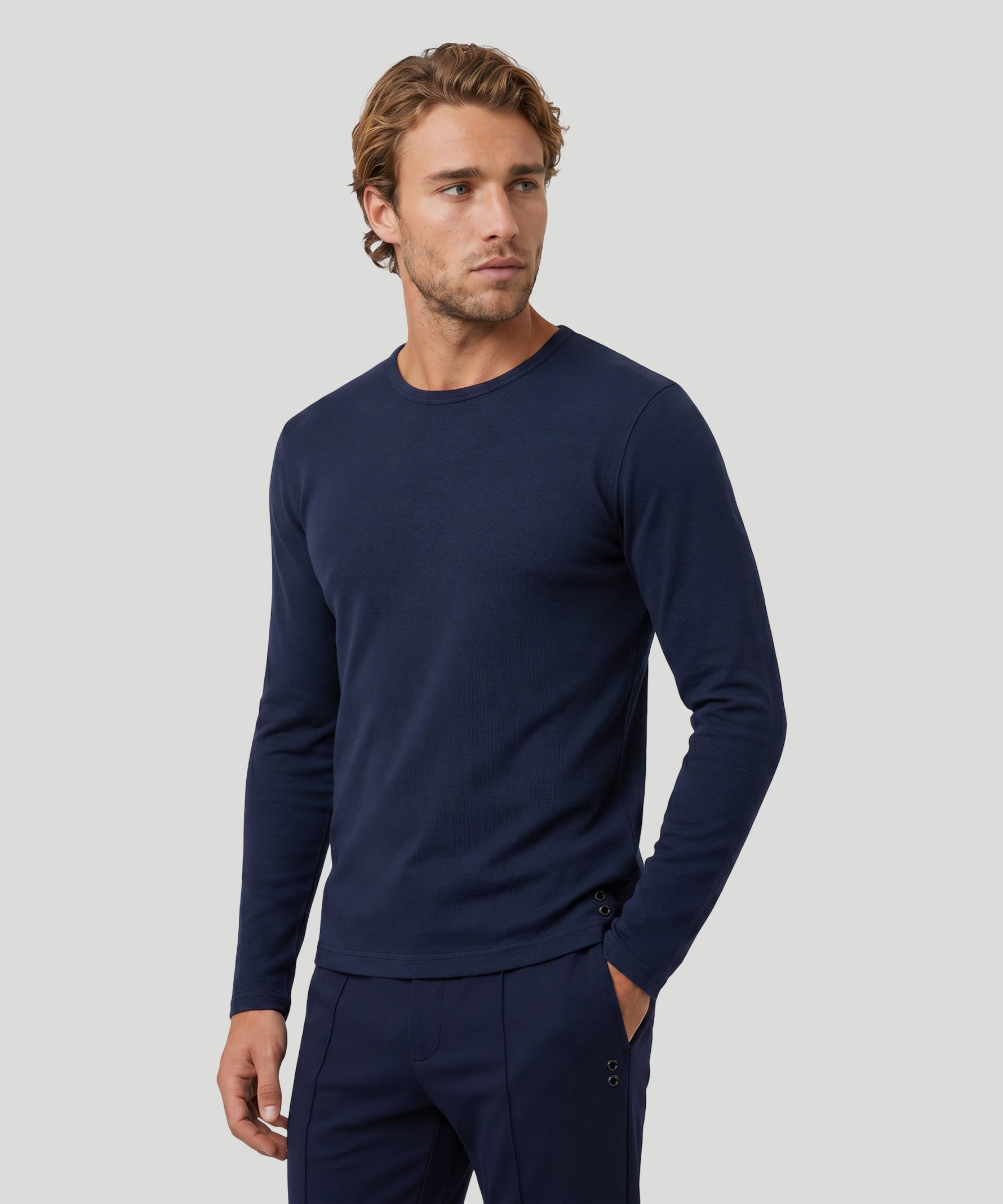 T-shirt Eyelet Edition manches longues en coton: Bleu marine