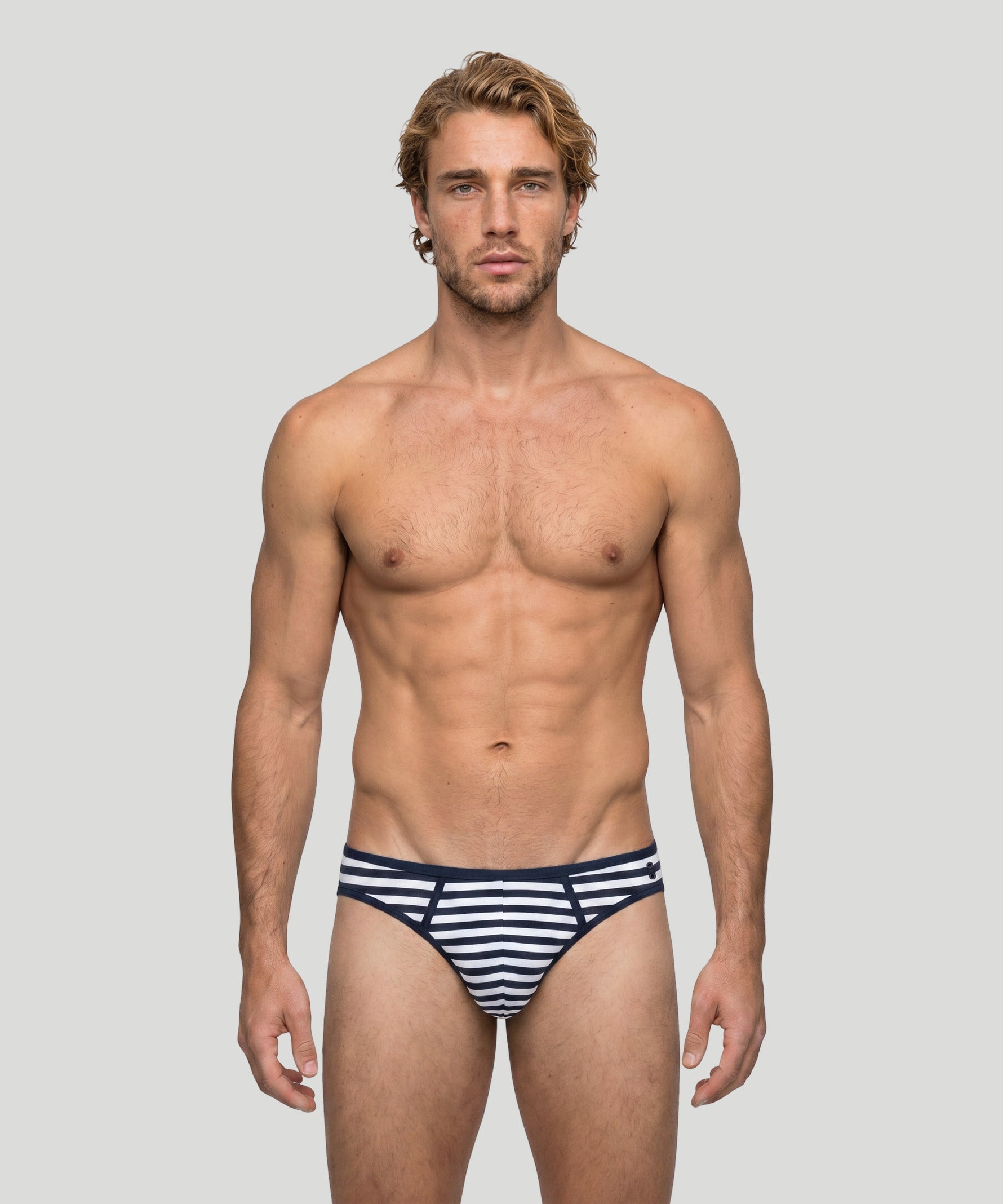 Slim Y-Front Briefs: Marineblau/Weiß