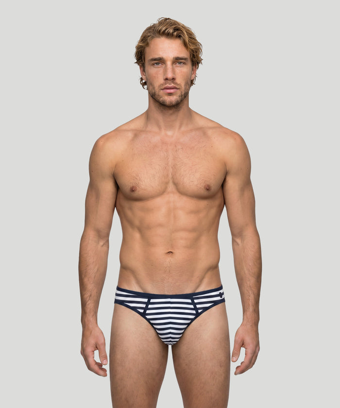 Slip Y-Front Slim: Bleu marine/blanc