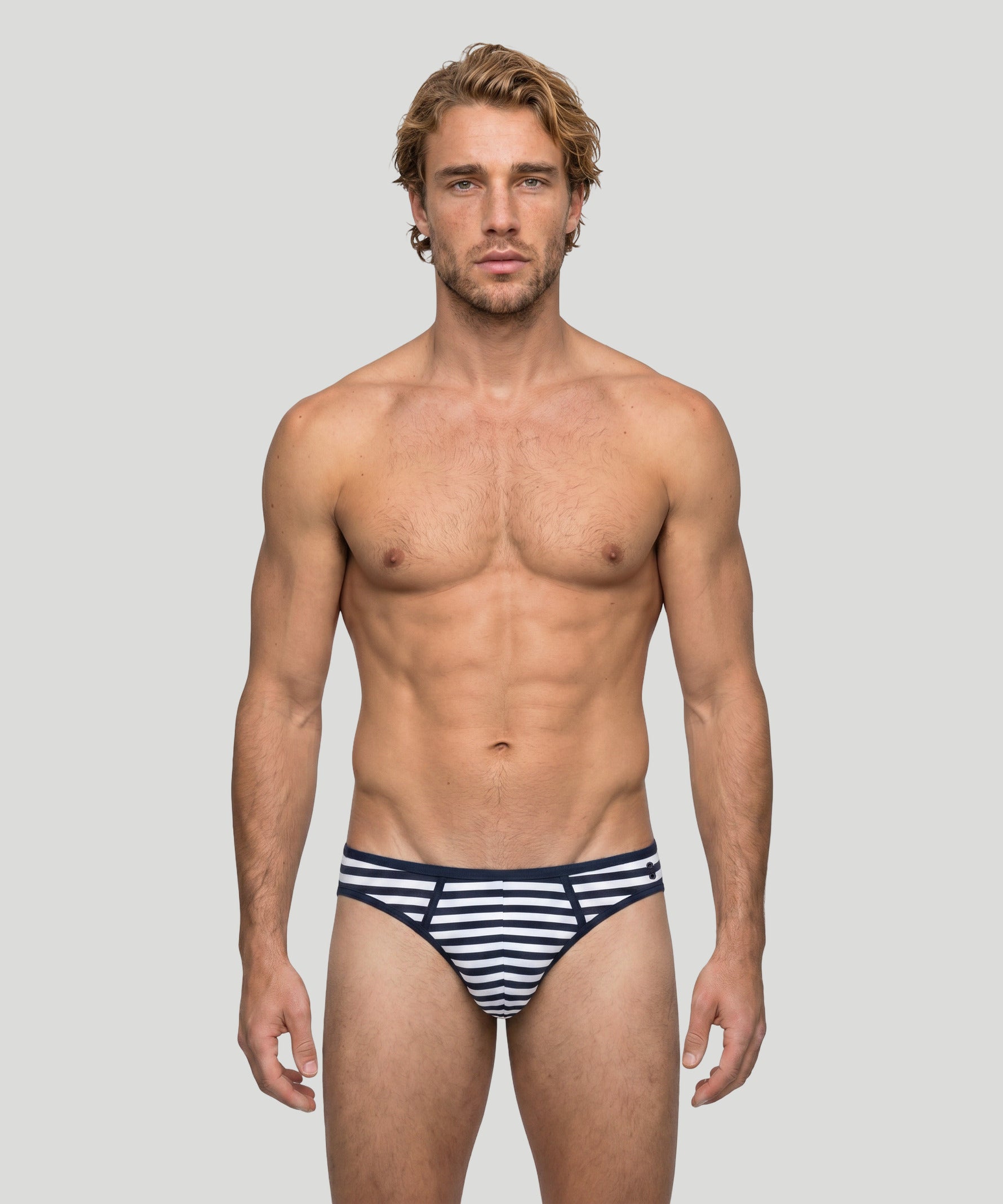 Slip Y-Front Slim: Bleu marine/blanc