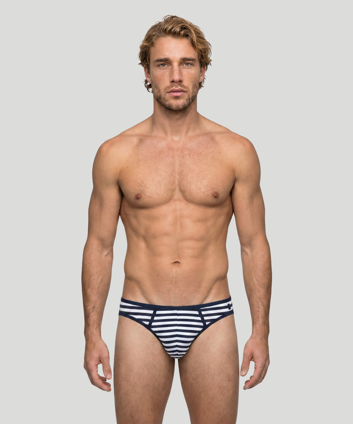 Slip Y-Front Slim: Bleu marine/blanc
