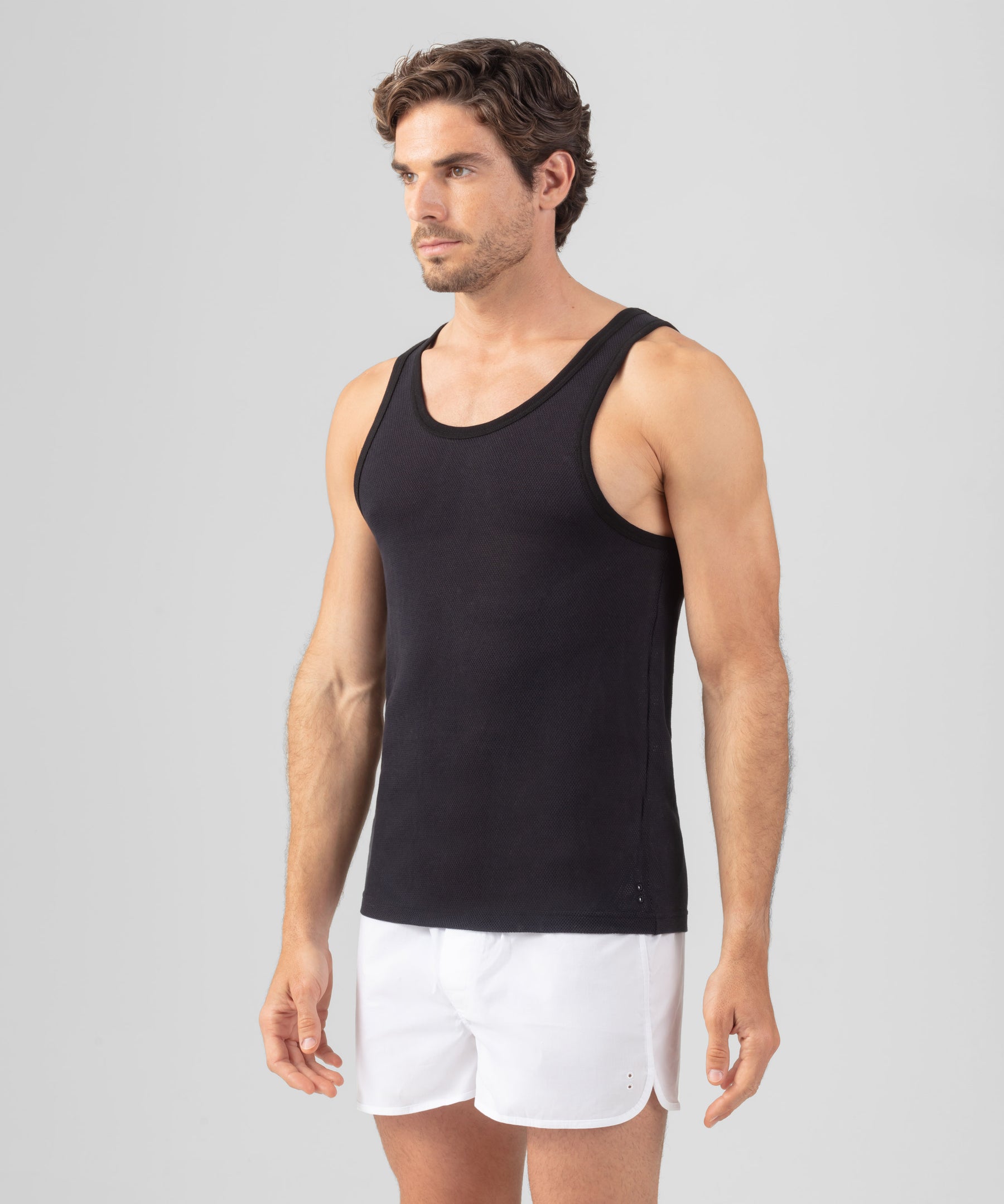 Cotton Mesh Tank Top: Black