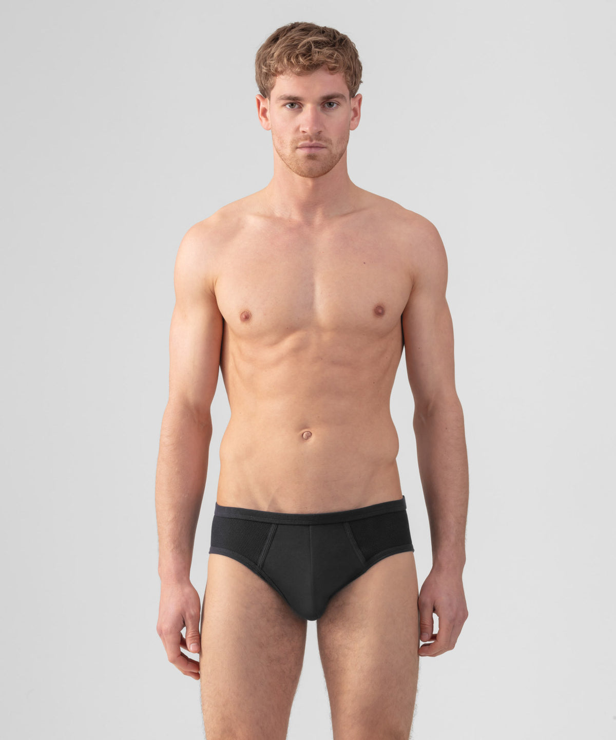 Cotton Mesh Y-Front Briefs: Black