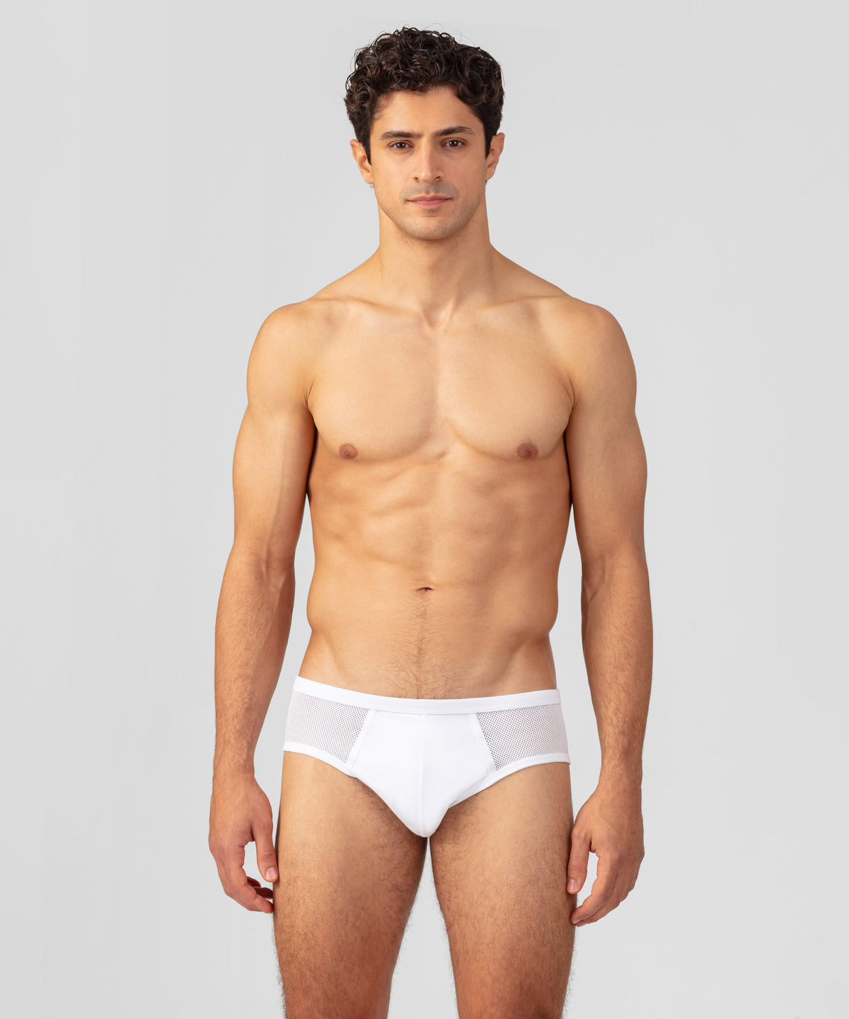 Cotton Mesh Y-Front Briefs: White