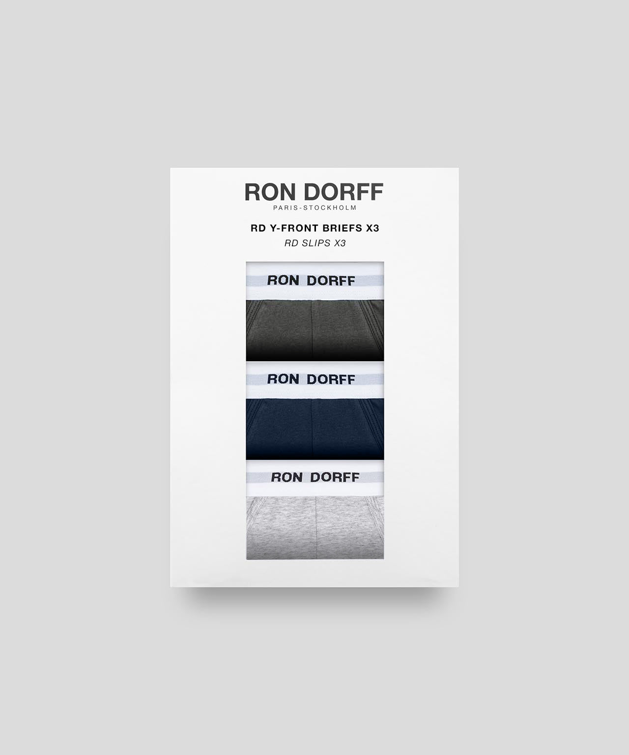 Slips Y-front en coton à imprimés RON DORFF: Gris chiné/Vert militaire/Bleu foncé