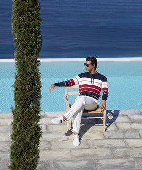 Pull à capuche en coton à rayures: Bleu marine