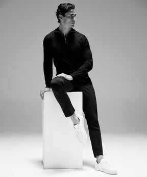 Cotton Silk RD Polo Long Sleeve: Black